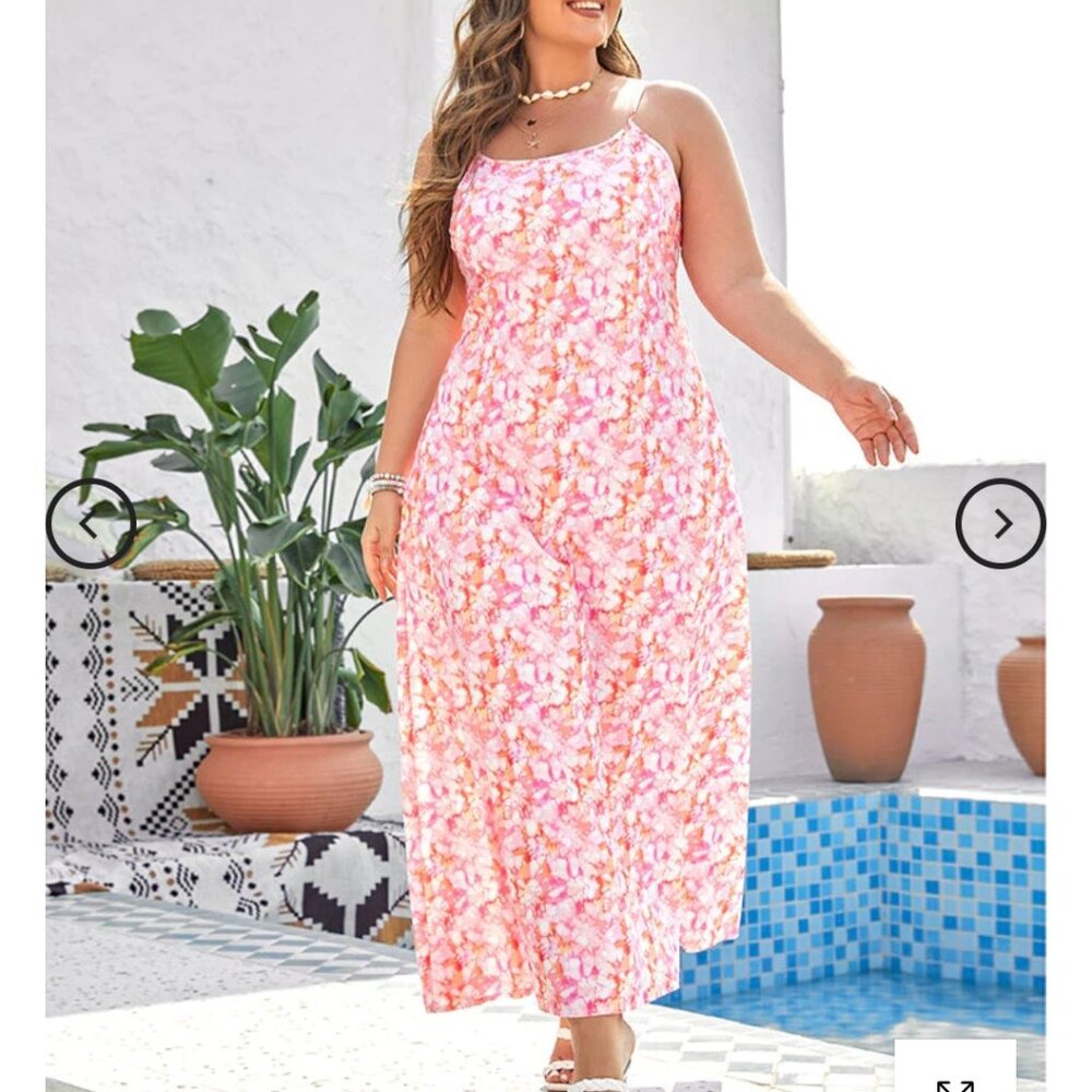 Plus Pink Floral Spaghetti Strap Maxi Dress 14/16-1XL